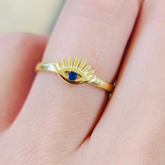 Eye with Lashes Ring adjustable sterling silver