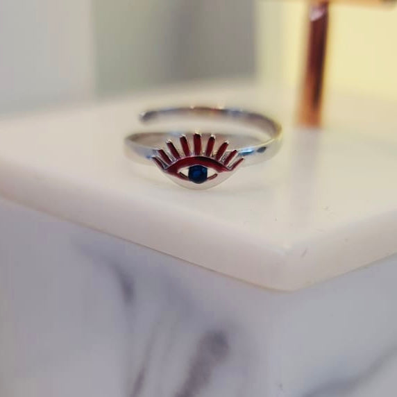 Eye with Lashes Ring adjustable sterling silver