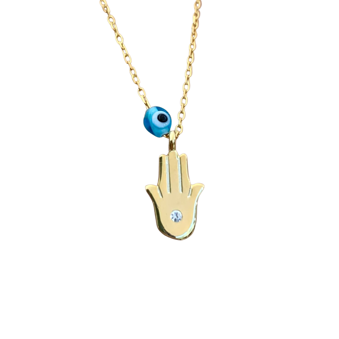 Dainty Hamsa with Evil Eye Gold Necklace