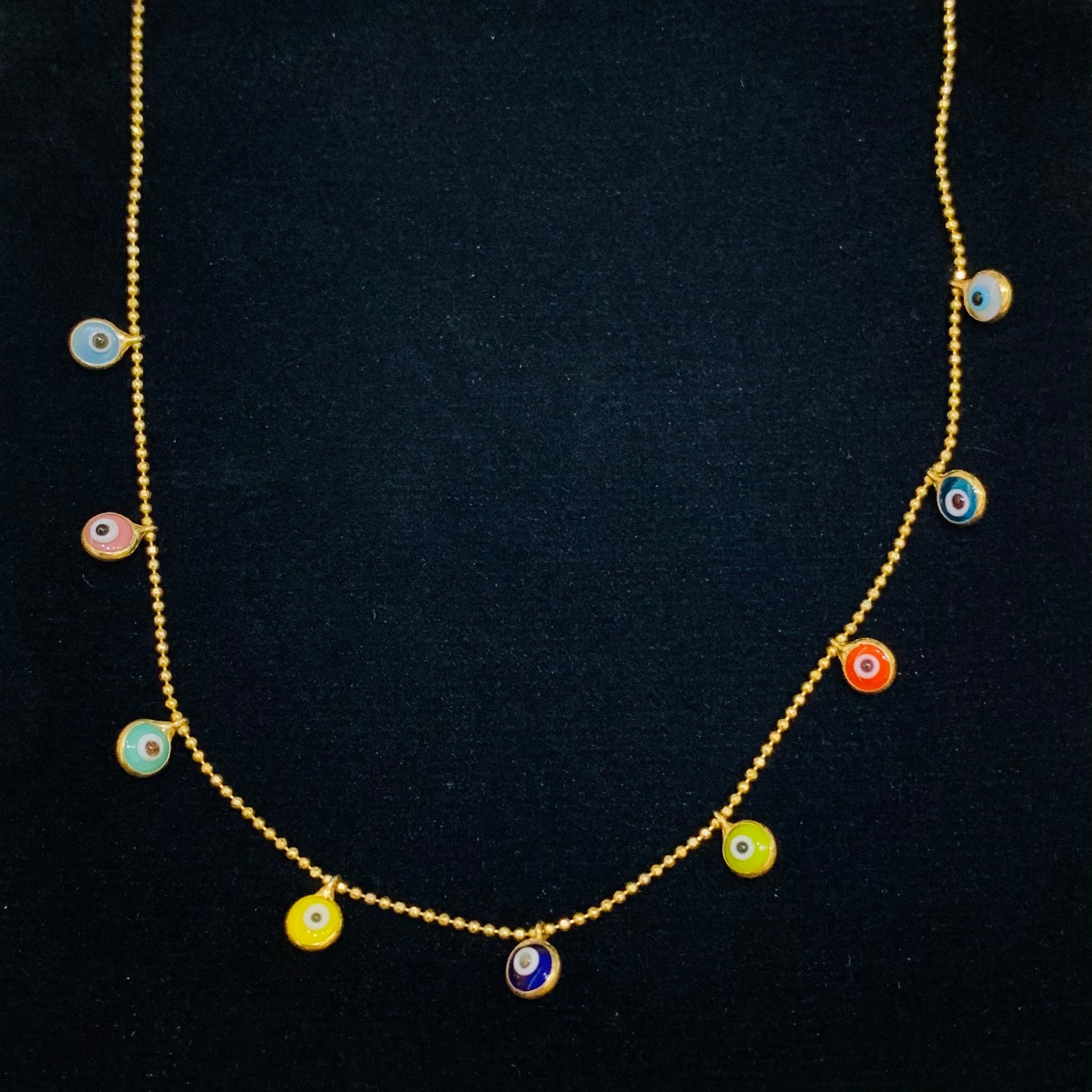 Multicolor Enamel Turkish Eye Silver Necklace