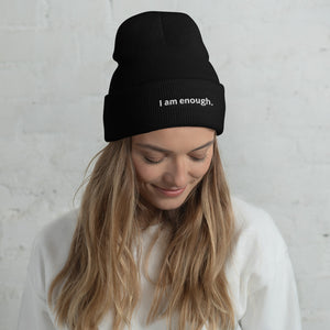 Open image in slideshow, I am enough. Unisex Affirmation Cuffed Beanie

