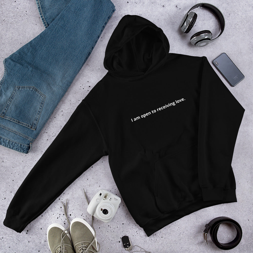 I am open to receiving love. Men's Affirmation Hoodie