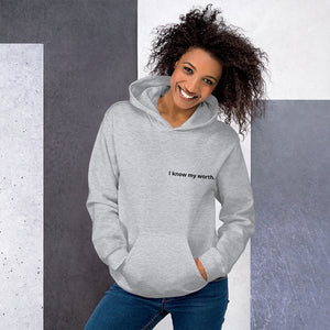 Open image in slideshow, I know my worth. Women&#39;s Affirmation Hoodie

